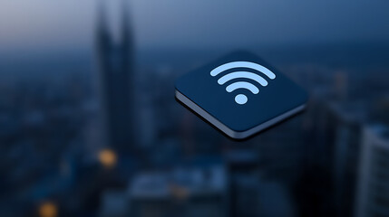 A digital beacon of connectivity emerges from a cityscape, where a blue WiFi symbol radiates progress, suggesting instant communication and seamless data access.