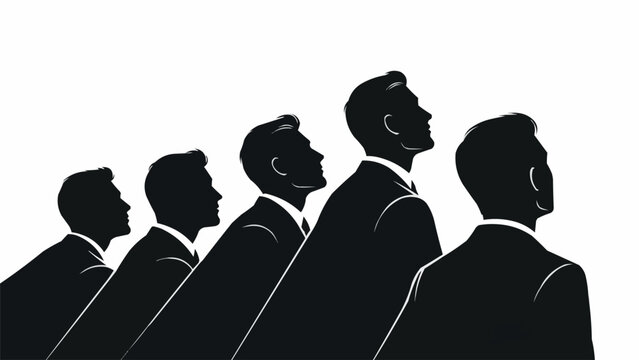 Silhouettes of businessmen looking up together in a line. - Powered by Adobe