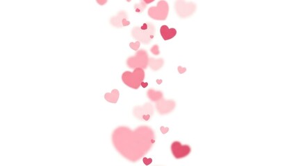 Pink Hearts Falling on White Background.