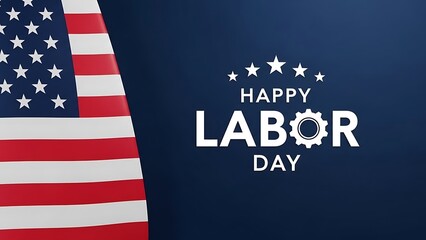 Happy labor day celebration with an american flag and patriotic blue background