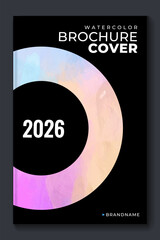 Bright vector colorful watercolor on vertical black A4 background for booklet or brochure