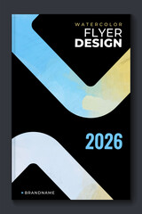 Bright vector blue colorful watercolor on vertical black A4 background for booklet or brochure