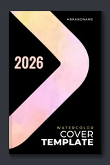 Bright vector colorful pink watercolor on vertical black A4 background for booklet or brochure