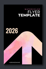 Bright vector colorful pink watercolor on vertical black A4 background for booklet or brochure