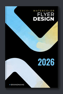 Bright vector blue colorful watercolor on vertical black A4 background for booklet or brochure