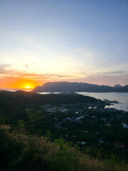 Obraz premium Morning top view of the Coron city, Busuanga, Philippines. Mountain Tapyas