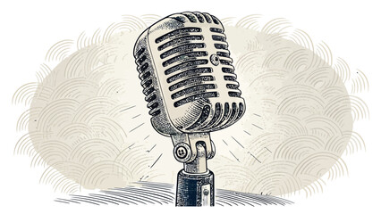 Vintage microphone with sound waves in the background