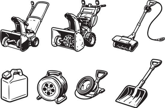 Snow Blower And Winter Power Tools Line Art Bundle eps