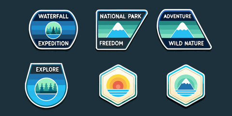 Collection of colorful national park and adventure themed badges and emblems © Mityunjoy