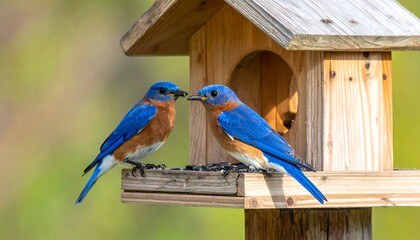 Two bluebirds at a bird feeder (1)