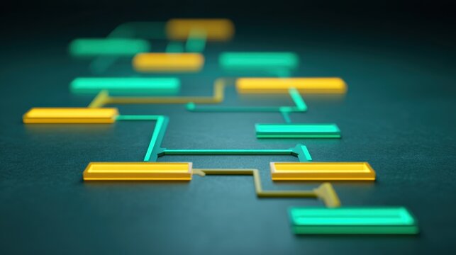 Abstract flowchart with neon colors representing connections and data pathways in a digital environment for design and technology themes - Powered by Adobe