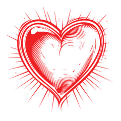 Vector heart in style vintage engraving illustration isolated on a white background. For web, greeting card, poster infographic. Valentines day concept.