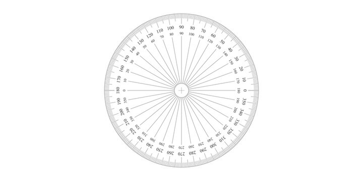 360 Degree Circular Protractor Angle Ruler Vector with Full Degree Scale for Geometry Measurement