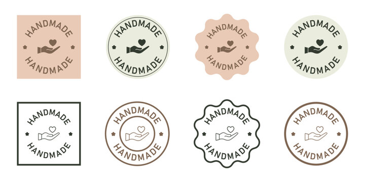 Handmade Label Stamp Vector Set Organic Craft Product Packaging Sticker Collection Badges Icon Heart