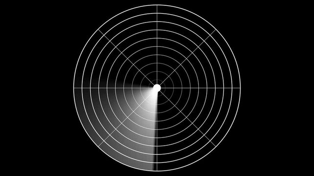 Animated radar icon animation video. A Rader Animation video on black background. Radar point to detect enemy position. signal waves, searching icon animation.
