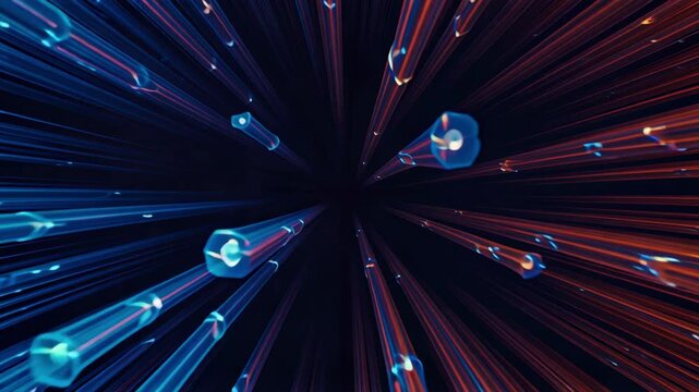 Abstract high speed data transfer with glowing light streams
