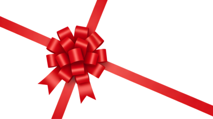 Elegant red satin bow and ribbon cross on a pure white background for holiday design isolated on transparent background