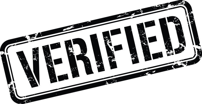 Black verified stamp with a distressed texture isolated design element on transparent background