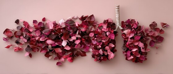 Paper cut out of lungs created from petals on a soft surface with natural colors in a top view layout during daylight for artistic display