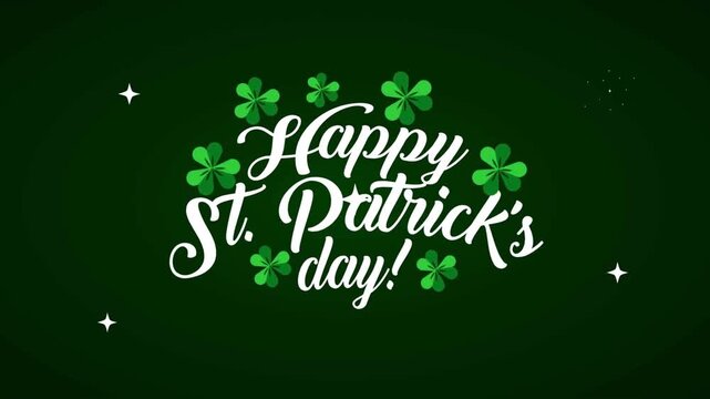 Green gradient background with white handwritten St. Patrick's Day text amid shamrocks and stars.!!!