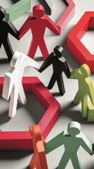 interlocking. Abstract geometric shapes in corporate colors symbolizing teamwork under studio lighting. pitch deck slides.
