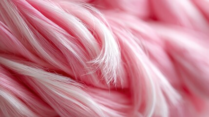 Close-up view of pink and white fibers intertwined, showcasing texture and color variations