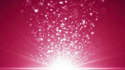 Radiant hearts in a pink sky