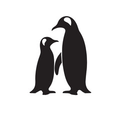 Obraz premium Black Penguin Pair Silhouette Vector, High Quality Illustration on White Background