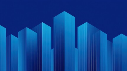 Abstract representation of blue skyscrapers with vertical lines set against a deep blue background for modern and futuristic design aesthetics