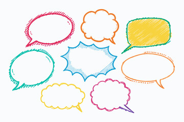 Simple handwritten-style speech bubble set. Vector. Pop. Cute. Fun. Bright and happy.