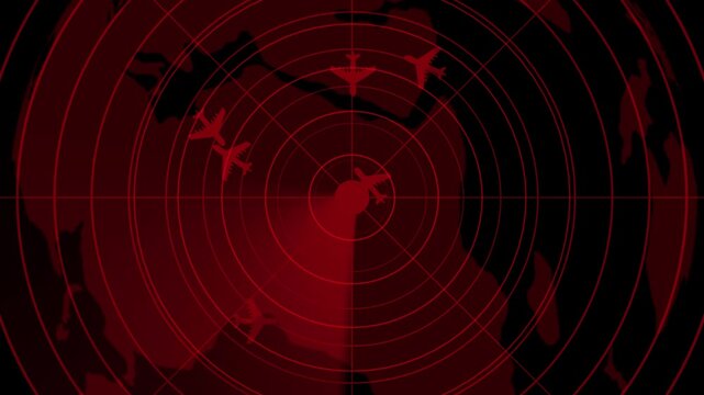 An aircraft has crashed so the radar is seen and up down and the emergency landing ,Aircraft signal and guidance radar. Radar animation with black background.