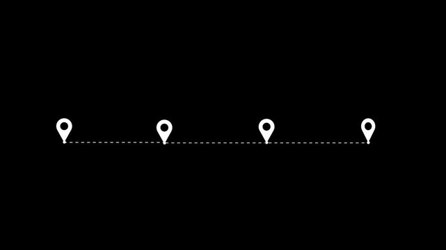 Glowing Location line map tracking icon location mark pointer video animated. 4location icon connected by animated on black background.