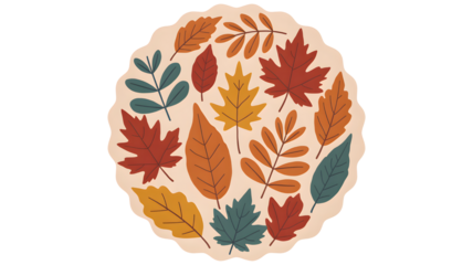 Beautiful autumn leaves arranged in a circular pattern, showcasing the vibrant colors of fall isolated on transparent background
