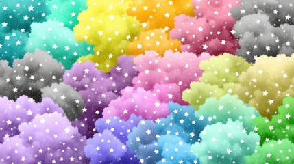 Colorful abstract clouds with stars, creating a dreamy atmosphere for artistic backgrounds
