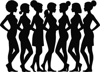 Diverse group of women silhouetted against a white background showcasing individuality