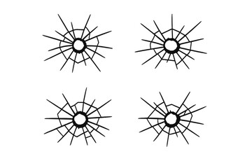 Four cracked bullet hole graphics on a gray background