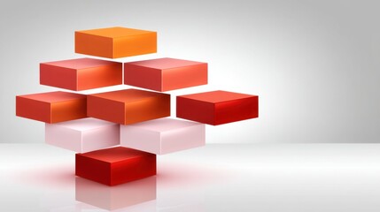 Obraz premium Colorful geometric blocks stacked artistically in a creative arrangement on a reflective surface with soft gray background lighting