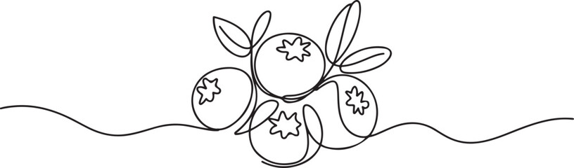 One single line drawing of whole healthy organic blueberries for orchard logo identity. Fresh blue berry fruitage concept for fruit garden icon. one line Icon drawing © firoz