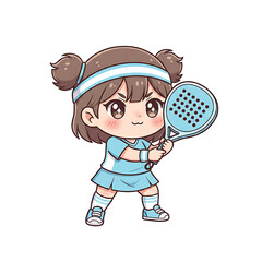 Cute chibi padel training character cartoon isolated white