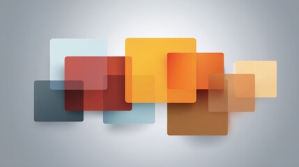 Abstract composition of colorful translucent rectangles overlapping on a soft gray background to create a modern artistic design concept for creative projects