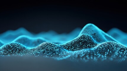 Abstract digital landscape with glowing blue mesh surface and points of light creating a visually stunning futuristic background for technology themes