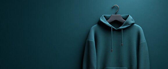 Modern Hoodie Display With Dark Teal Background for Clothing Brand Promotion and Marketing in High Resolution