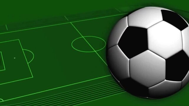 A glossy black-and-white soccer ball rests on a neon green circuit-field, fusing sport and tech now!