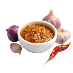 Menudo Northern Mexico tripe soup with red chili broth isolated on transparent background