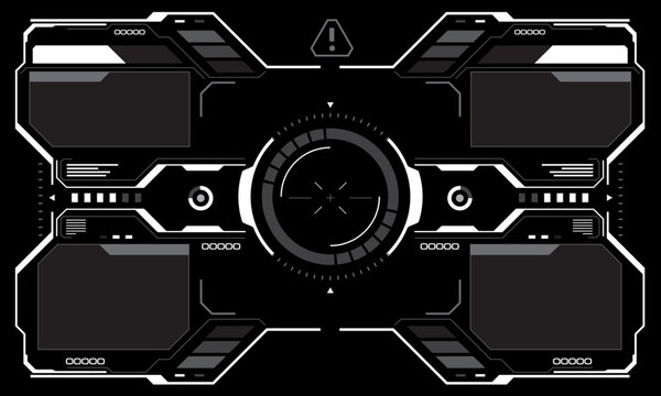 HUD sci-fi interface screen view white circular geometric design virtual futuristic technology creative display on black vector