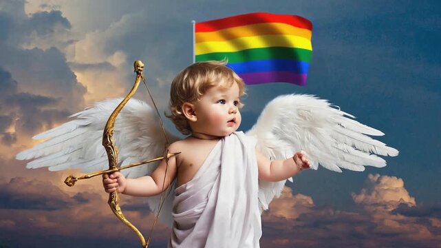 Cupid with the LGBT flag.