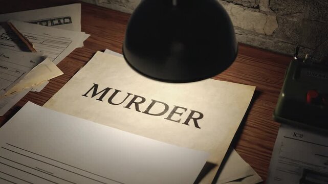 Report with the text "Murder" in a morgue.