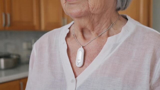 Senior person with a Medical alert system device.