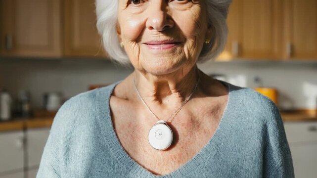 Senior person with a Medical alert system device.