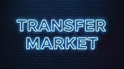 Neon sign of Transfer market of soccer.